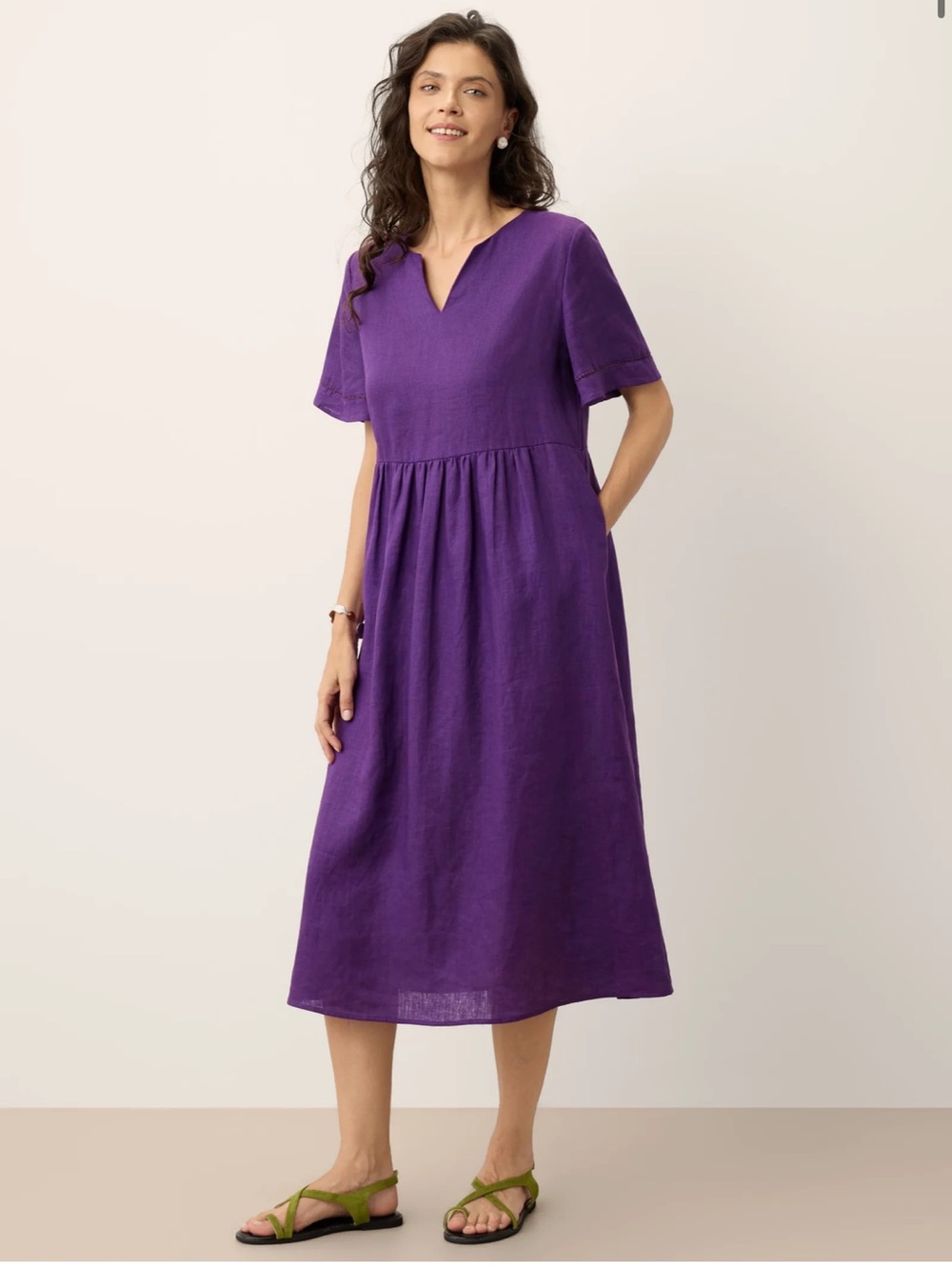 NWT! Lintico Women’s Small Octavia 100% Linen Cuff Split Midi Dress